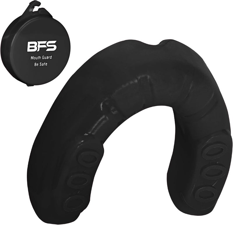 BFS IMPEX Mouth Guard Sports for Adults Best for Teeth,MMA Mouth Guard with Case for Boxing,Karate,Rugby,Football MouthGuard (Black) - Image 1